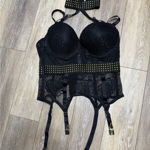Lovehoney Black Lace Bustier with Studded Accents
